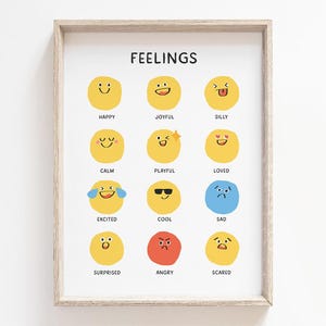 Grafiek gevoelens emoties afdrukbaar, digitale download, kunst aan de muur klaslokaal, educatief decor emotionele intelligentie, cadeau therapeut kantoor