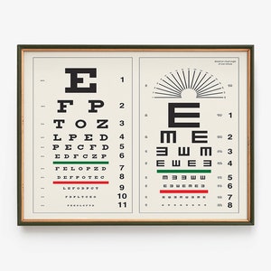Póster de optometría imprimible, descarga digital, regalo de optometrista, arte de pared de hospital vintage, decoración de optometría, gráfico optométrico de Snellen, consultorio médico