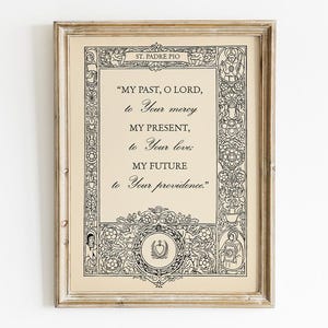 Mitt förflutna O Herre till din nåd St. Padre Pio citat utskrivbart, digital nedladdning, vintage bok katolsk väggkonst, Guds kärlek dekor, julklapp