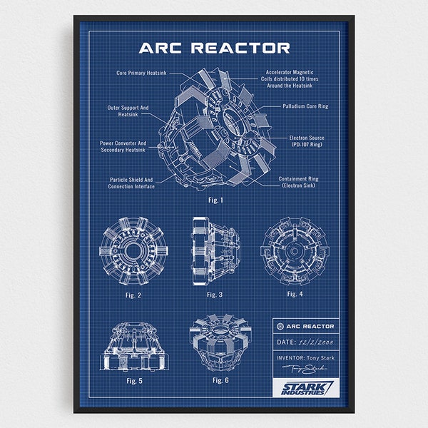 Arc Reactor Blueprint Art, Arc Reactor Schematic Diagram, Iron Man Movie Poster Printable, Fan Gifts, Man Cave Decor, Boys Room Wall Art