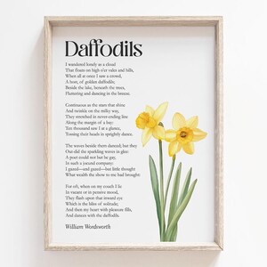 Narcissen gedicht - William Wordsworth afdrukbare, botanische poëzie print, digitale download, bloem kunst aan de muur, decor typografie, beste vriend cadeau