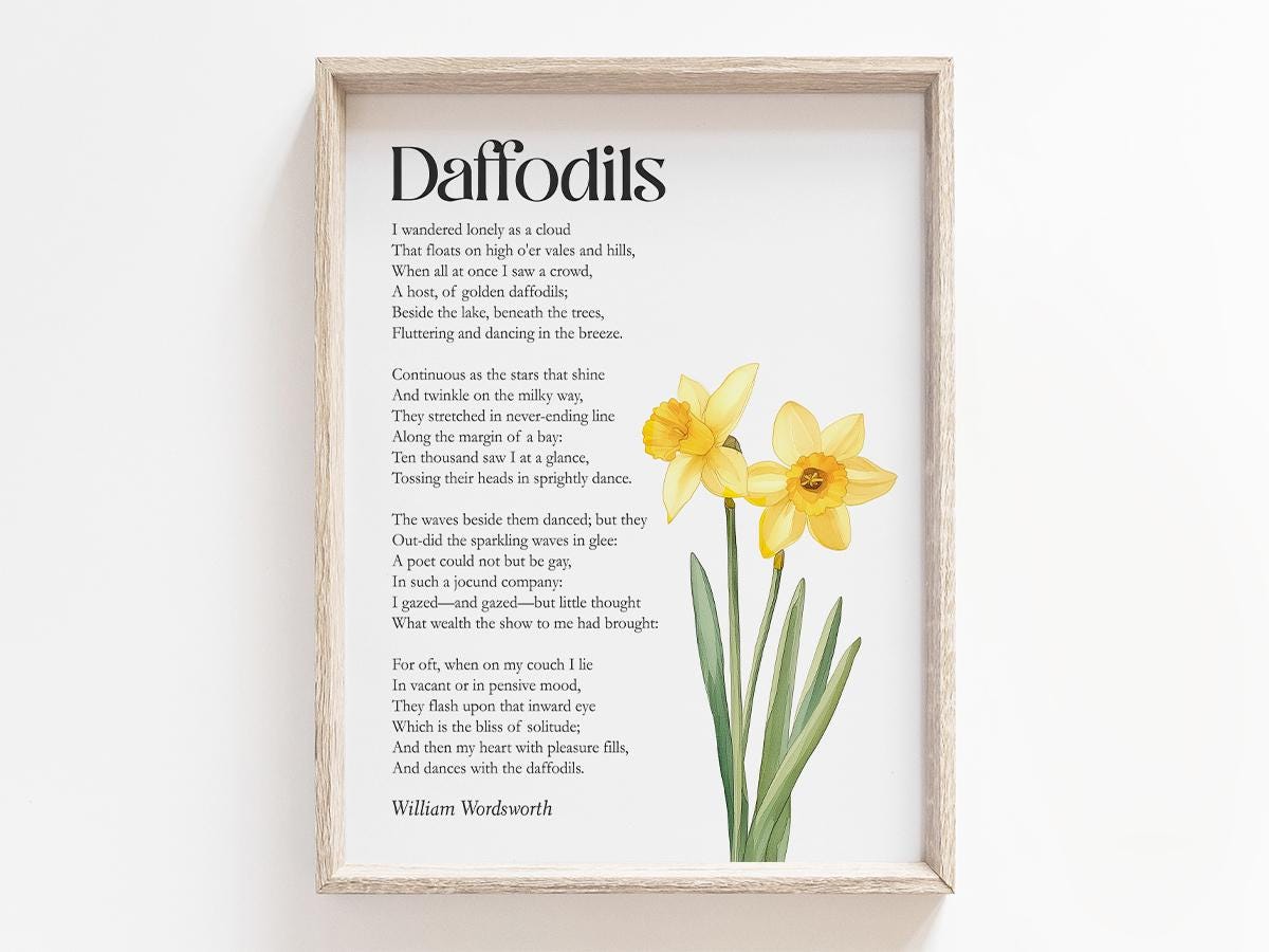 Daffodils Poem - William Wordsworth Printable, Botanical Poetry