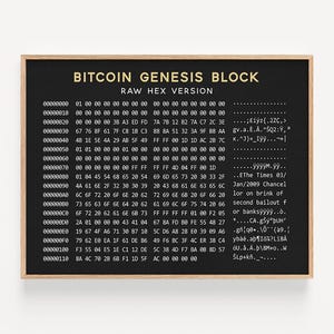 Bloc Bitcoin Genesis imprimable, téléchargement numérique, art mural histoire de la blockchain, décoration investisseur tech crypto-monnaie, cadeau étudiant en finances