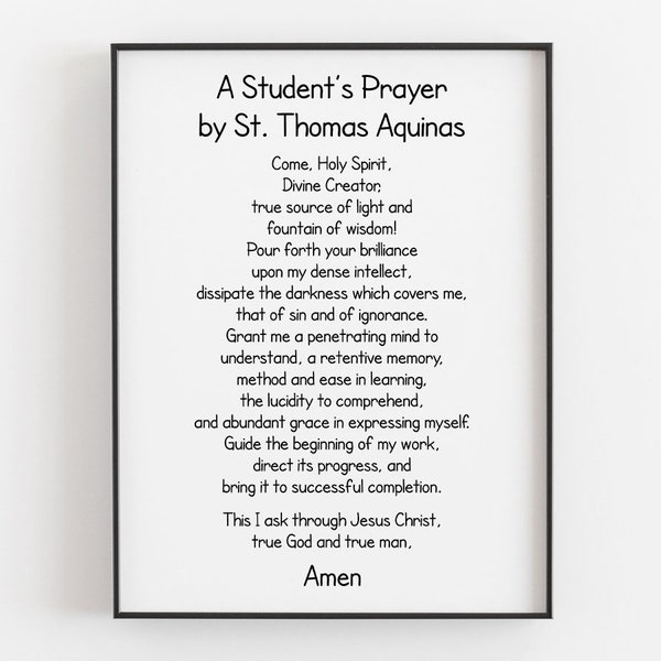 A Student's Prayer By Thomas Aquinas Printable, Faith Print, Digital Download, Back to School Wall Art, Christian Decor, Graduation Gift