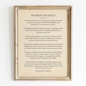 Versprechen Sie sich selbst Gedicht - Christian D. Larson druckbare, digitale Download, Optimist Creed Wandkunst, literarisches Leben Beratung Dekor, Buch-Liebhaber-Geschenk