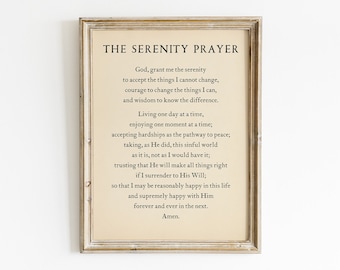 The Serenity Prayer Full Version Printable, Scripture Print Digital Download, Baptism Wall Art, Christian Typography Decor Confirmation Gift