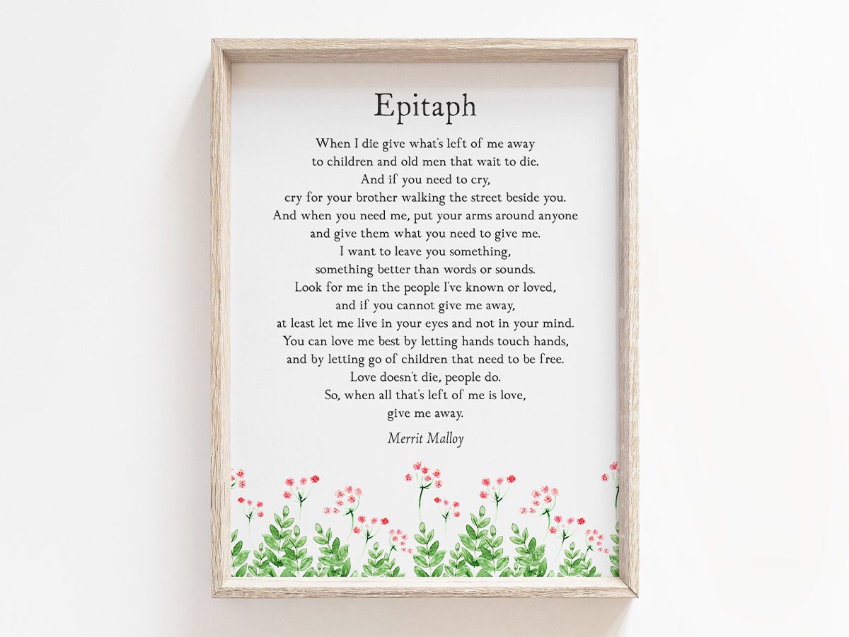 Epitaph Poem Merrit Malloy - Etsy for Epitaph By Merrit Malloy Printable Free