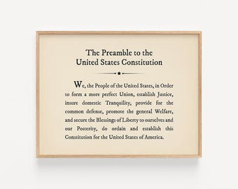 Preamble to the United States Constitution Printable, Digital Download, Vintage American Salute History Wall Art, Patriotic Decor, Home Gift