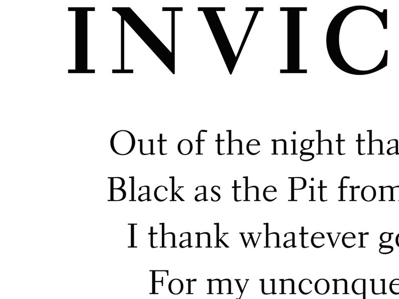 Invictus Lettering Invictus by William Ernest Henley Printable, Typography Literature ...
