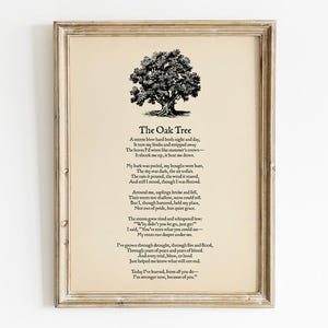 Die Eiche Gedicht druckbare, Baum Leben Poesie Wandkunst, digitaler Download, Stärke Gedenkstätte Inspiration Dekor, veteran Tribute Gedenkgeschenk
