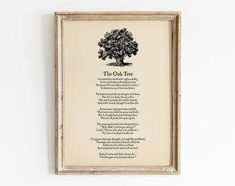 The Oak Tree Poem Printable, Tree Life Poetry Wall Art, Digital Download, Strength Memorial Inspiration Decor, Veteran Tribute Memorial Gift