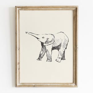 Słoń Vintage Printable, Digital Download, Klasyczny rysunek, Antyczne malarstwo Muzeum Wall Art, Dekoracja domu wiejskiego, Prezent dla dziecka