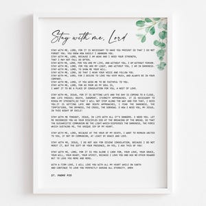 Stay With Me Lord Full Prayer St. Padre Pio Printable, Digital Download, Spiritual Strength Wall Art, Typography Decor, Holy Communion Gift