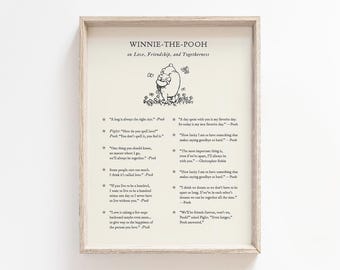 Winnie The Pooh Quotes - On Love, Friendship And Togetherness Printable, Digital Download, Classic Book Wall Art, Kids Decor, Christmas Gift