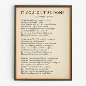 It Couldn't Be Done Poem - Edgar Albert Guest Wersja do druku, Pobieranie cyfrowe, Sztuka ścienna z wyzwaniami życiowymi, Dekoracja z poezją literacką, Prezenty dla miłośników książek
