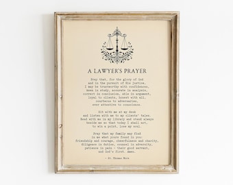 A Lawyer Prayer By St. Thomas More Printable, Digital Download, Attorney Office Decor, Legal Profession Justice Wall Art, Law Student Gift