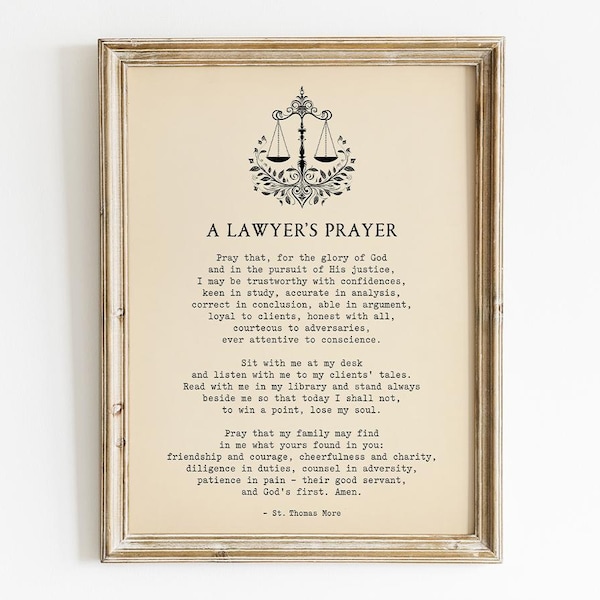 Een advocaat gebed door St. Thomas More afdrukbare, digitale download, advocaat kantoor decor, advocatuur justitie kunst aan de muur, rechten student cadeau
