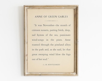 Anne of Green Gables - November Month Vintage Quote Montgomery Printable, Digital Download, Literary Wall Art, Home Decor, Anne Fans Gift
