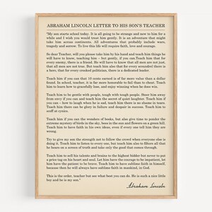 Carta de Abraham Lincoln al maestro de su hijo imprimible, impresión de agradecimiento al educador, descarga digital de arte de pared en el aula, regalo de regreso a la escuela