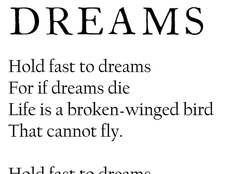 Dreams Poem by Langston Hughes Printable, Inspirational Poetry Wall Art ...