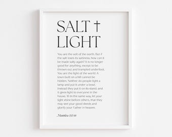 Be Salt and Light Matthew 5:13-16 Bible Verse Printable, Scripture Wall Art, Digital Download, Jesus Cross Decor, Christian Christmas Gift