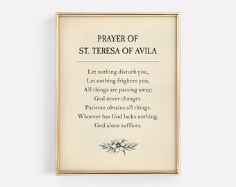 Saint Teresa Of Avila Prayer Let Nothing Printable, Digital Download, St. Quote Print, Literary Wall Art, Vintage Typography Decor, Nun Gift