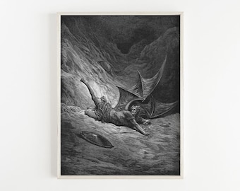 Fallen Angel Lucifer Gustave Doré Printable, Digital Download, Paradise Lost, Milton Drawing Wall Art, Dark Academia Decor, Gothic Book Gift