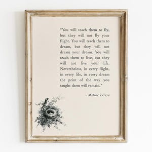 You Will Teach Them To Fly Quote Saint Teresa Printable, Digital Download, Motherhood Wall Art, Mom Christian Home Decor, Mother's Day Gift