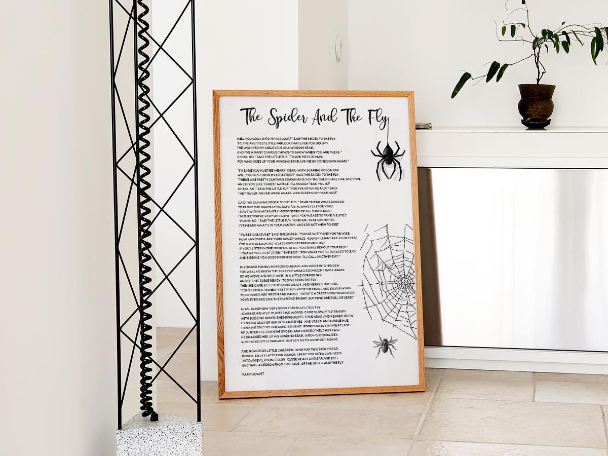 The Spider and the Fly Poem Mary Howitt Printable, Digital Download, Kids  Moral Advice Poetry Wall Art, Value Education Decor, Children Gift - Etsy  Sweden, image size:1200x900