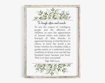 To Laugh Often & Much By Ralph Waldo Emerson Printable, Literature Print, Digital Download, Life Quote Wall Art, Home Decor, Graduation Gift