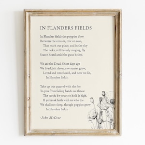 In Flanders Fields Poem - John McCrae Art Printable, Digital Download, Vintage Solider Tribute Wall Art, Memorial Decor, Veterans Day Gift