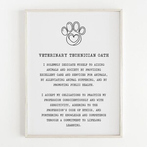 Veterinary Technician Oath Pledge Printable, Pet Doctor, Digital Download, Medical Vet Wall Art, Educator Professor Decor, Graduation Gift