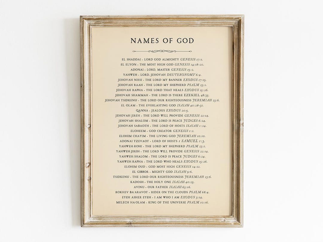 Names of God Hebrew Bible Verse Printable, Vintage Scripture Wall Art ...
