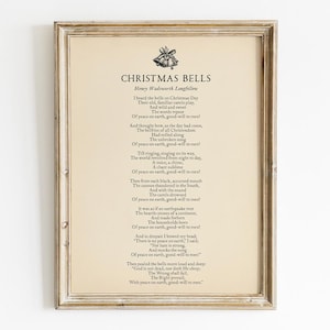 Christmas Bells Poem Henry Wadsworth Longfellow Printable, Digital Download, Vintage Poetry Decor, Classic Holiday Wall Art, Greetings Gift