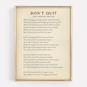 Poesia di Don’t Quit di John Greenleaf Whittier stampabile, poesia di successo vintage, arte da parete, download digitale, arredamento tipografico, regalo di laurea