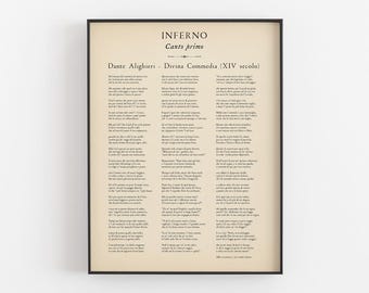 Dante Inferno Canto Primo Printable, Digital Download, Vintage Divina Commedia Wall Art Literary Italian Poetry Classroom Decor, Gothic Gift