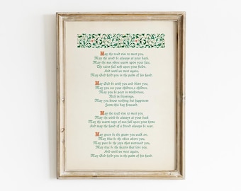 Irish Blessing Poem Prayer May The Road Printable, Digital Download, Traditional Celtic Wedding Wall Art, New Home Decor, Housewarming Gift