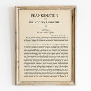 Primera carta de Frankenstein - Mary Shelley Imprimible, Descarga digital, Arte de pared con estética gótica vintage, Decoración, Regalo para amantes de los libros