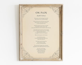 On Pain Poem Kahlil Gibran Printable, Digital Download, Inspirational Healing Wall Art, Reflection Poetry Home Decor, Literary Mindful Gift
