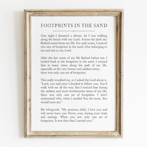 Footprints in the Sand Poem Printable, Typography Literature Print, Digital Download, Prayer Poetry Wall Art, Library Decor, Graduation Gift