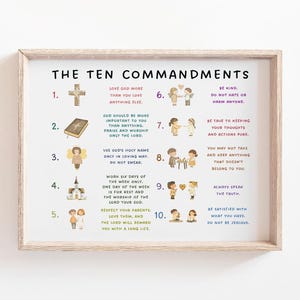 Los diez mandamientos para niños Éxodo 20:1-17 Versículo bíblico imprimible, descarga digital Arte de pared de bautismo, Decoración cristiana para guardería, Regalo para baby shower