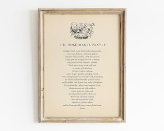 Homemaker Prayer Printable, Digital Download, Daily Gratitude Home Decor, Vintage Kitchen Farmhouse, Laundry Room Wall Art Grand Mother Gift