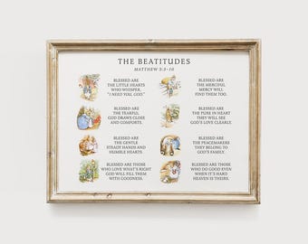 The Beatitudes Matthew 5:3–10 Bible Verse The Tale of Peter Rabbit Printable, Digital Download Nursery Wall Art, Home Decor Christening Gift
