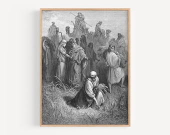 Gustave Doré Ruth and Boaz Printable, Digital Download, Vintage Field Harvest Scene Bible Wall Art, Classic Museum Giclee Decor, Gothic Gift