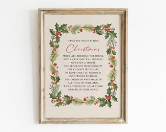 Twas The Night Before Christmas Printable, Digital Download, Classic Xmas Holiday Decor, Vintage Wall Art, Greeting Neighours Family Gift