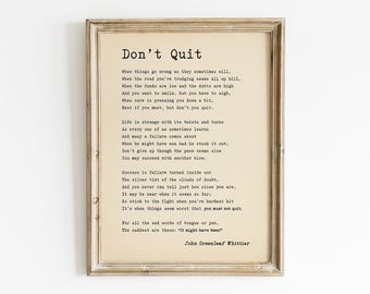 Non mollare, poesia di John Greenleaf Whittier stampabile, download digitale di poesia vintage sul successo, decorazione per aule Triumph, regalo di laurea