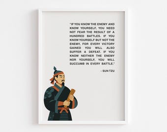 Sun Tzu Art of War Know Yourself Know the Enemy Quote Printable, Digital Download, Warrior Wisdom Wall Art, Dorm Room Men Decor, Leader Gift