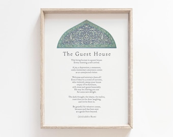 The Guest House Poem By Rumi Printable, Digital Download, Literary Philosophy, Life Challenges Wall Art, Inspiration Decor, Book Lover Gift