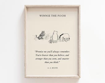 Winnie the Pooh Promise Me You'll Always Remember A.A. Milne Quote Printable, Piglet Wall Art, Digital Download, Braver Nursery Decor, Gift