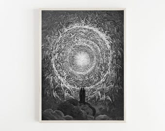 Gustave Doré The Empyrean Printable, Digital Download, Vintage Black White Celestial Angels Wall Art, Dante’s Paradiso Decor, Gothic Gift